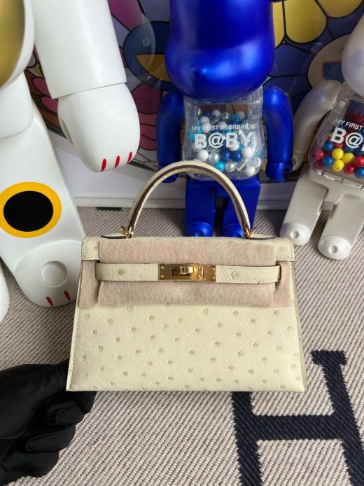 Hermes Mini Kelly 19cm Ostrich Gold Hardware, Gold CK37 - SYMode Vip